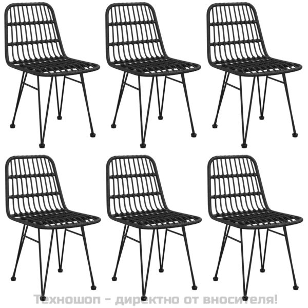 Градински трапезен комплект от 7 части, черно, полиратан