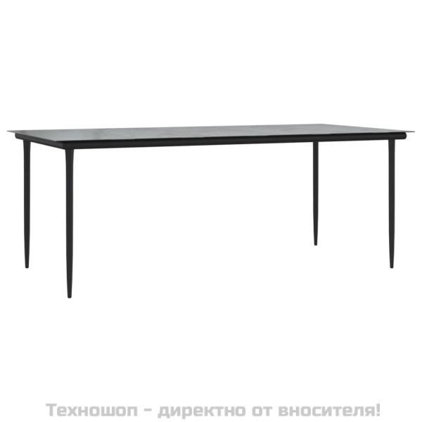 Градински трапезен комплект от 7 части, черно, полиратан