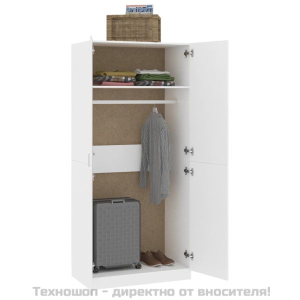 Гардероб, бял, 90x52x200 см, ПДЧ