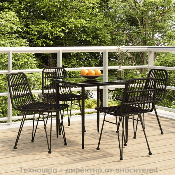 Градински трапезен комплект, 5 части, черен, полиратан