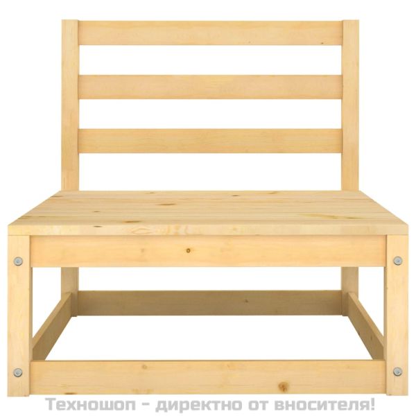 Градински среден диван със сиви възглавници, борово дърво масив