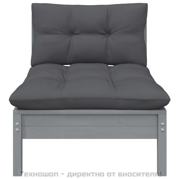 Градински лаундж комплект 3 части с възглавници сив бор масив