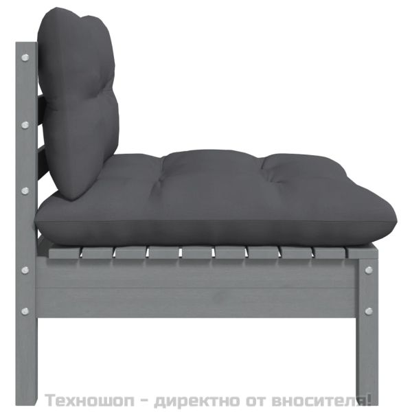 Градински лаундж комплект 3 части с възглавници сив бор масив