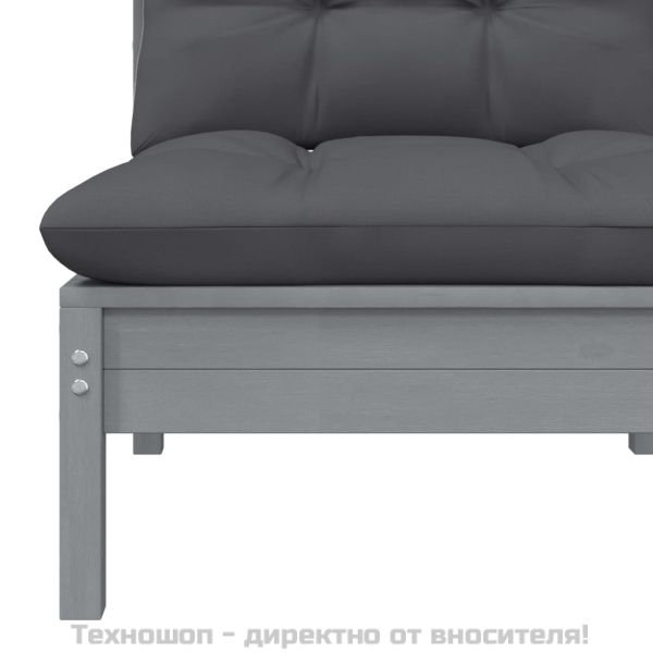 Градински лаундж комплект 3 части с възглавници сив бор масив
