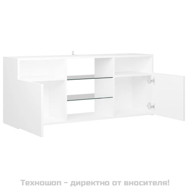 ТВ шкаф с LED осветление, бял, 120x30x50 см