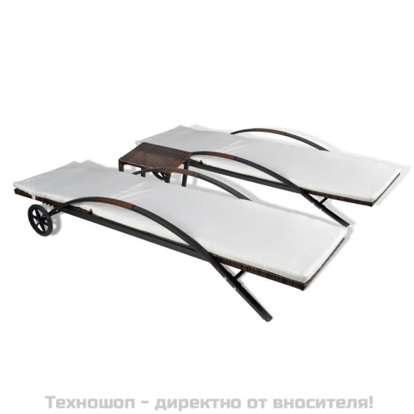 Шезлонги с маса, полиратан, кафяви