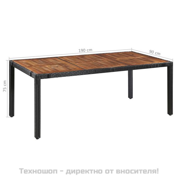 Градински трапезен комплект, 9 части, полиратан и акация, черен