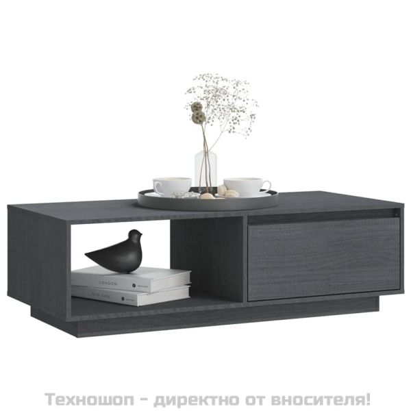 Маса за кафе, сива, 110x50x33,5 см, борово дърво масив