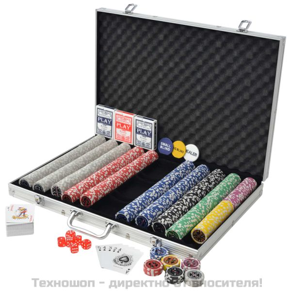 Покер комплект с 1000 лазерни чипа, алуминий