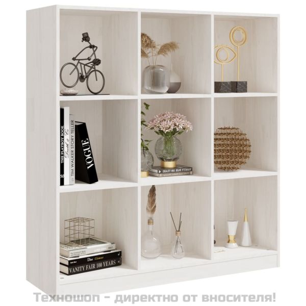 Библиотека/разделител за стая, бяла, 104x33,5x110 см, бор масив