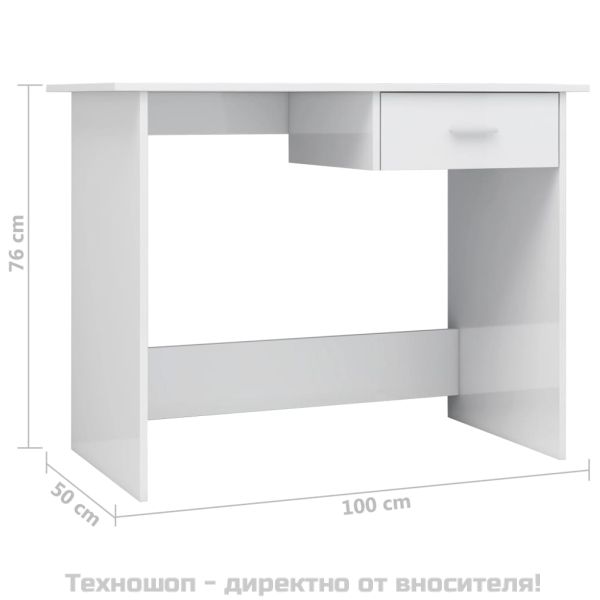 Бюро, бял гланц, 100x50x76 см, ПДЧ