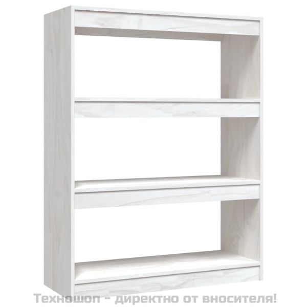 Библиотека/разделител за стая, бяла, 100x30x103 см, бор масив