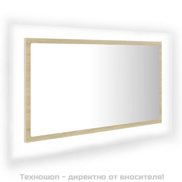 LED огледало за баня, дъб сонома, 80x8,5x37 см, акрил