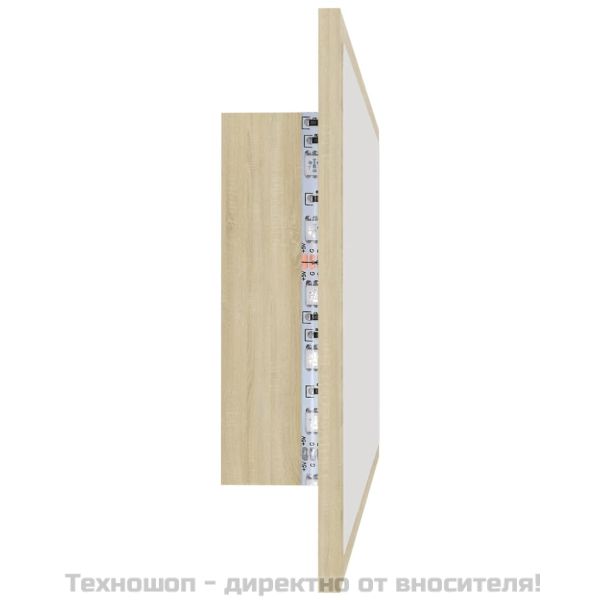 LED огледало за баня, дъб сонома, 80x8,5x37 см, акрил
