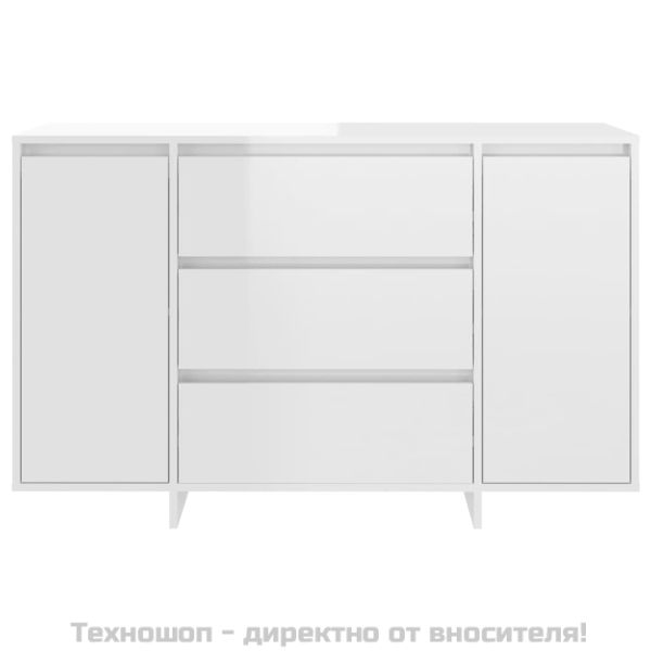 Бюфет с 3 чекмеджета, бял гланц, 120x41x75 см, инженерно дърво