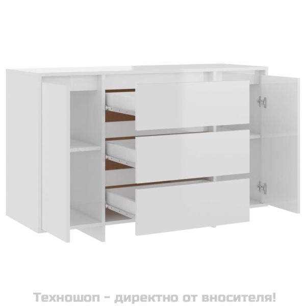 Бюфет с 3 чекмеджета, бял гланц, 120x41x75 см, инженерно дърво