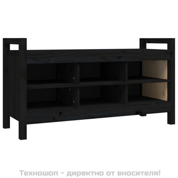 Пейка за антре, черна, 110x40x60 см, борово дърво масив