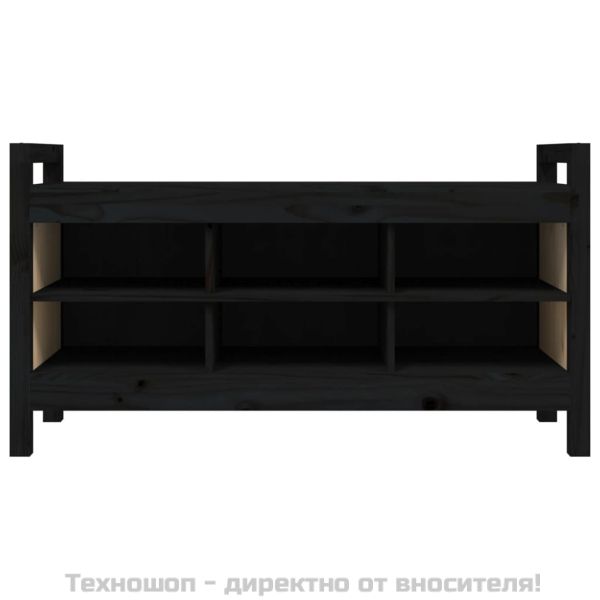 Пейка за антре, черна, 110x40x60 см, борово дърво масив
