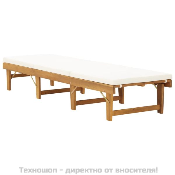 Сгъваем шезлонг с шалте, акациево дърво масив