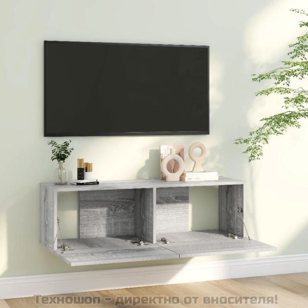 ТB стенен шкаф, сив сонома, 100x30x30 см, инженерно дърво