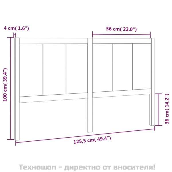 Горна табла за легло, черна, 125,5x4x100 см, бор масив