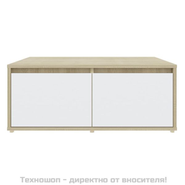 Маса за кафе, бяло и дъб сонома, 80x80x31 см, инженерно дърво