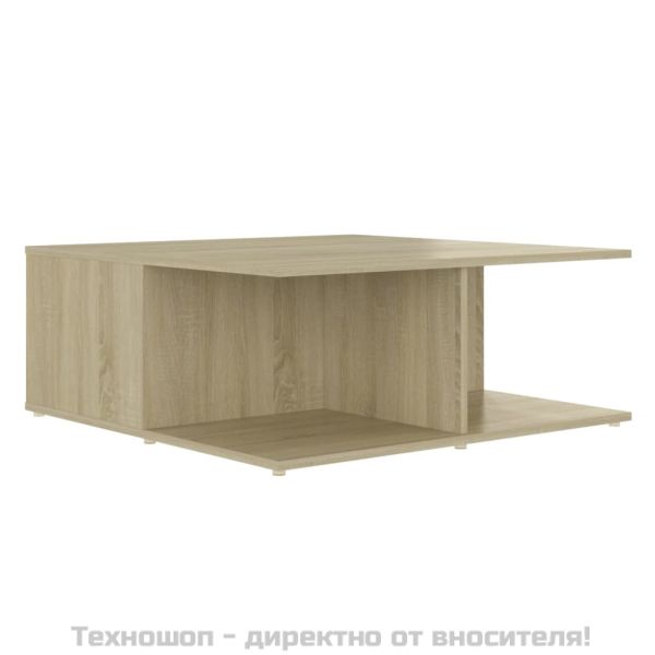 Маса за кафе, бяло и дъб сонома, 80x80x31 см, инженерно дърво