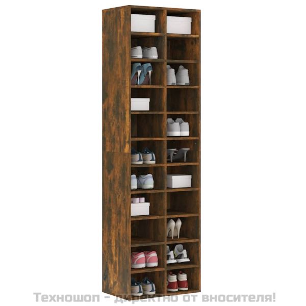 Шкаф за обувки, опушен дъб, 54x34x183 см, инженерно дърво