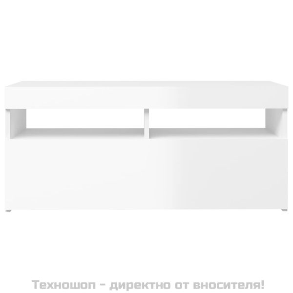 ТВ шкаф с LED осветление, бял гланц, 90x35x40 см