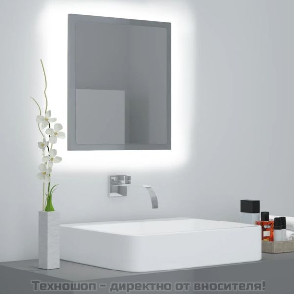 LED огледало за баня, сив гланц, 40x8,5x37 см, акрил