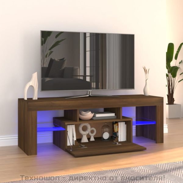 ТВ шкаф с LED осветление, кафяв дъб, 120x35x40 см