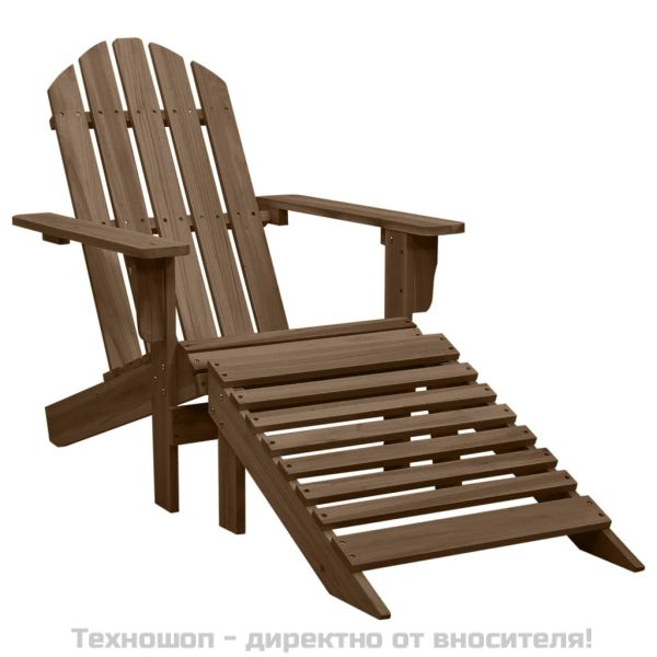 Градински стол с табуретка, дърво, кафяв