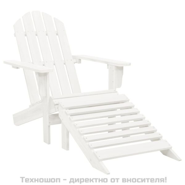 Градински стол с табуретка, дърво, бял