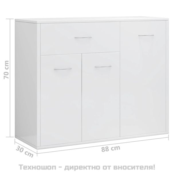 Бюфет, бял гланц, 88x30x70 см, инженерно дърво