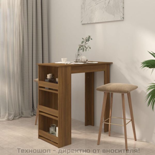 Бар маса с рафтове, кафяв дъб, 102x50x103,5 см, инженерно дърво