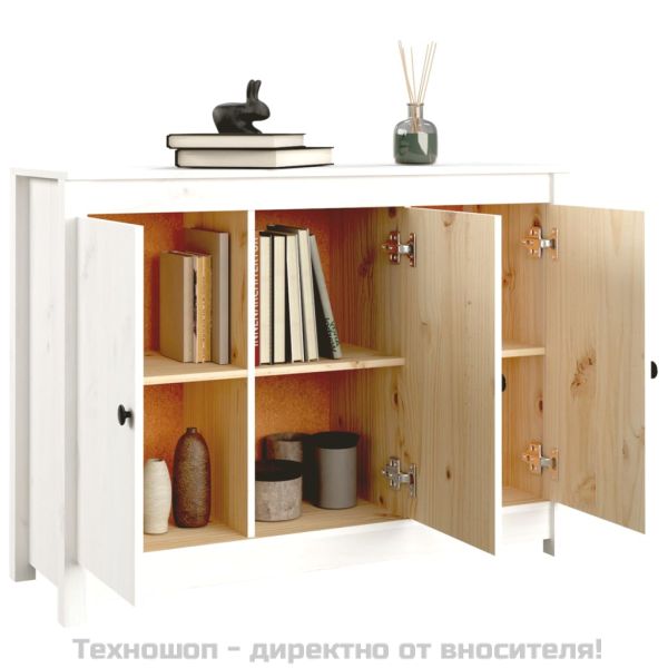 Сайдборд, бял, 100x35x74 см, бор масив