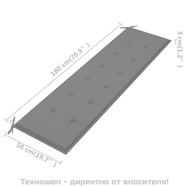 Възглавница за градинска пейка сива 180x50x3 см оксфорд плат