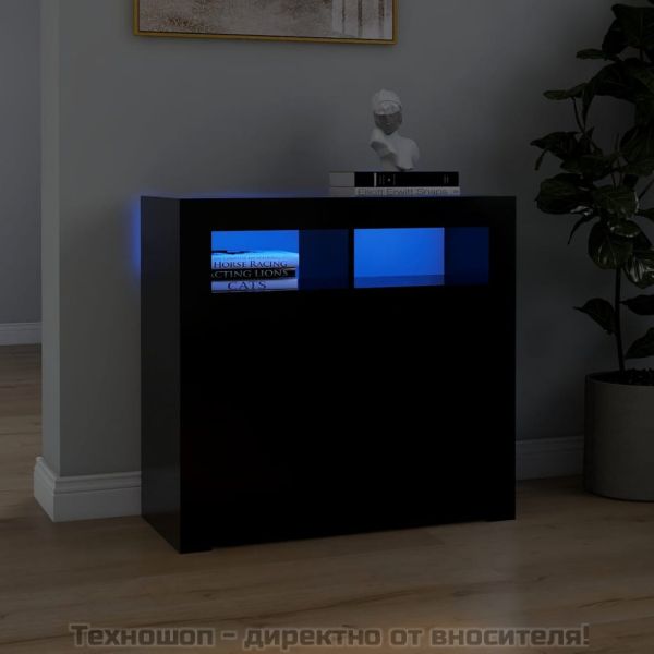 Сайдборд с LED светлини, черен, 80x35x75 см