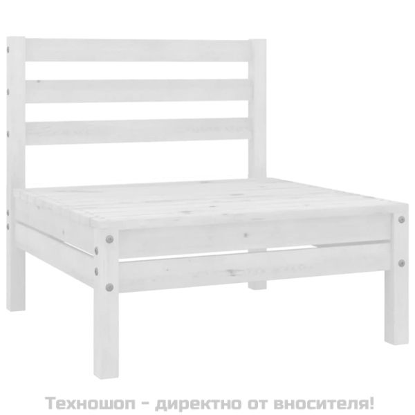 Градински лаундж комплект, 3 части, бор масив, бял