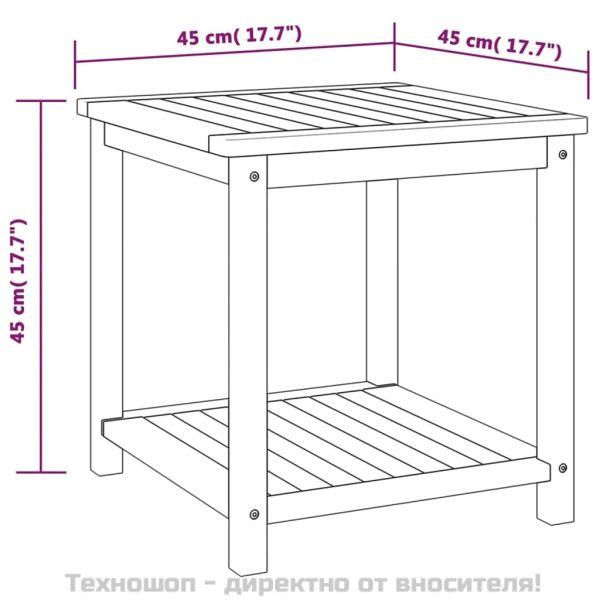 Странична маса, акациево дърво масив, 45x45x45 см