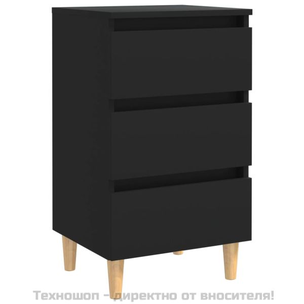 Нощни шкафчета, крака от дървен масив, 2 бр, черни, 40x35x69 см
