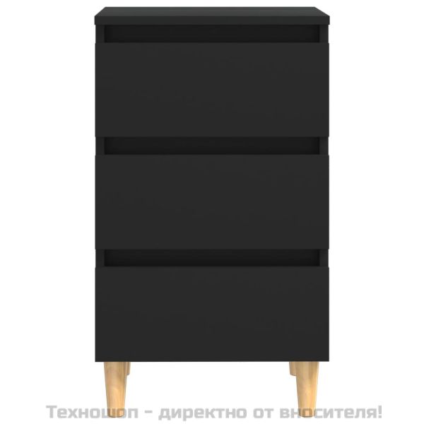 Нощни шкафчета, крака от дървен масив, 2 бр, черни, 40x35x69 см
