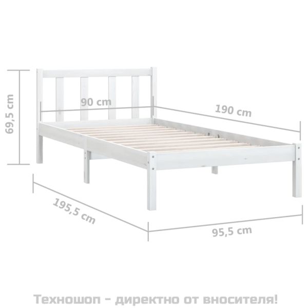 Рамка за легло, бяла, бор масив, 90x190 см, Single