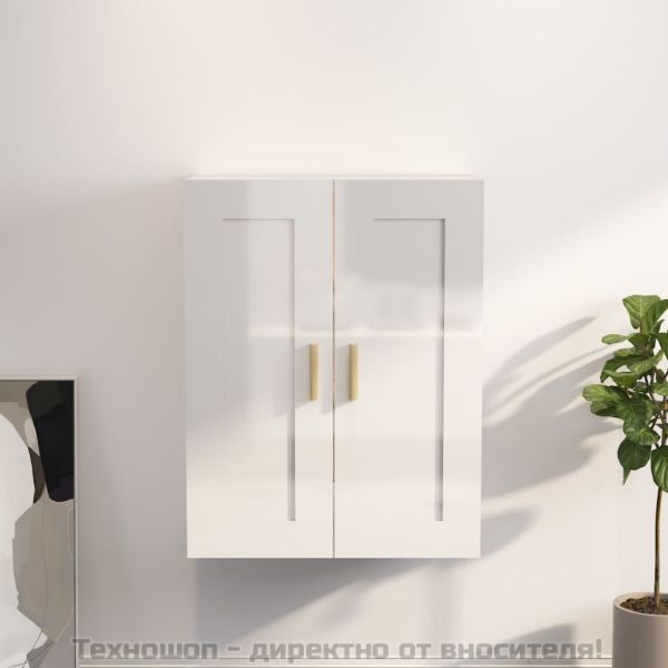 Стенен шкаф, бял гланц, 69,5x32,5x90 см, инженерно дърво