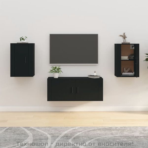 ТВ шкафове със стенен монтаж, 2 бр, черни, 40x34,5x60 см