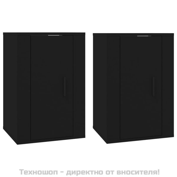 ТВ шкафове със стенен монтаж, 2 бр, черни, 40x34,5x60 см