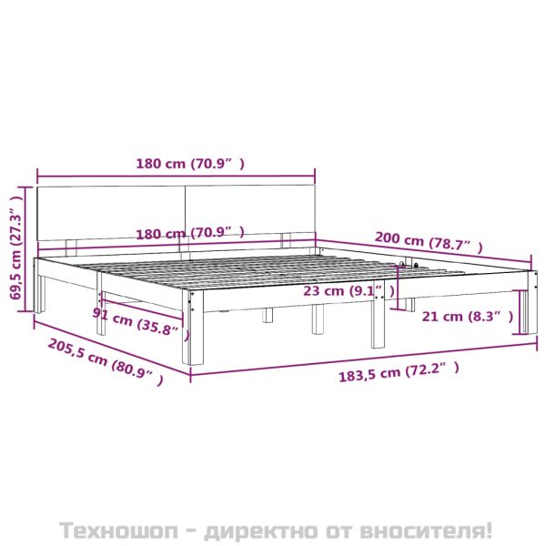 Рамка за легло, бяла, дърво масив, 180x200 cм, Super King
