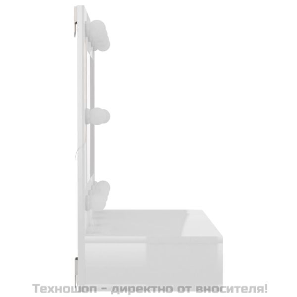 Огледален шкаф с LED, бял гланц, 60x31,5x62 см