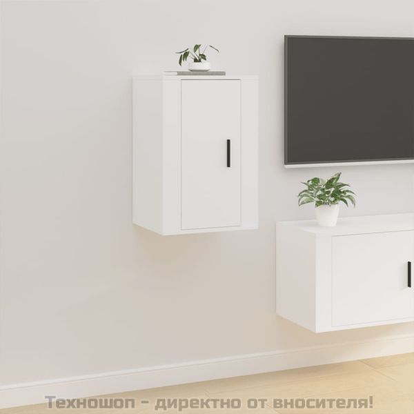 ТВ шкафове със стенен монтаж, 2 бр, бели, 40x34,5x60 см