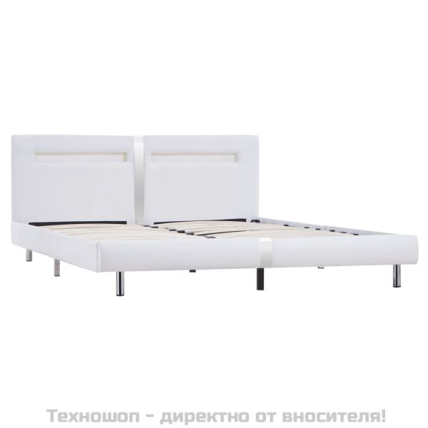 Рамка за легло с LED, бяла, изкуствена кожа, 180x200 cм